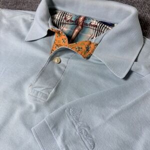 Robert Graham Polo Shirt‎ M Light Blue Contrast Trim Cotton Casual Menswear